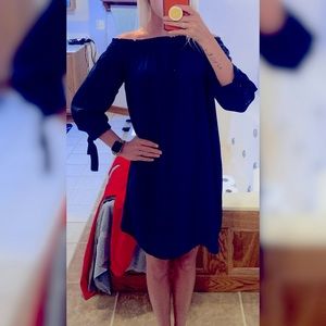Off the shoulder blue dress | tie sleeves